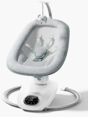 Mecedora eléctrica para bebé, asiento giratorio de 180°, 6 movimientos de balanceo similares a los padres y 4 velocidades, control remoto, funda lavable a máquina