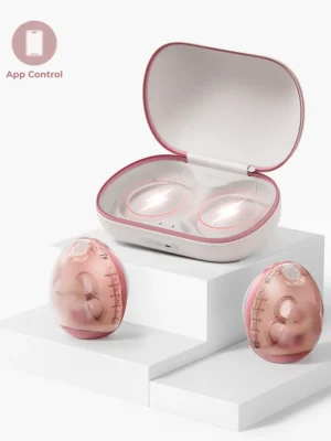 Sacaleches o extractor portátil Momcozy Air 1 de 24mm, incluye bridas 21/19/17 mm, bomba extractora de leche ultradelgada, con estuche de carga inalámbrica y control por aplicación con modo automático y alerta de llenado total, capacidad 180 ml, rojo
