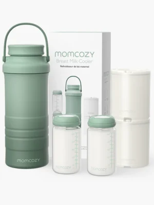 Enfriador portátil de leche materna Momcozy de 650 ml para exteriores, salvavidas con enfriamiento total de 360° durante 24 horas, con 2 biberones para almacenar leche materna.
