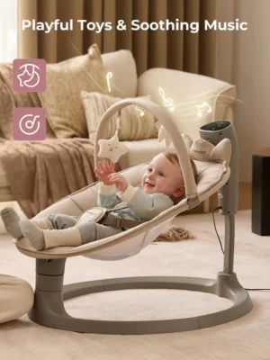 Mecedora Eléctrica Momcozy 2 en 1 para Bebé, Sistema de Soporte de Doble Brazo y Movimientos Inspirados por los Padres, Convertible a Asiento para Niños Pequeños hasta 66 libras, Altura Ajustable