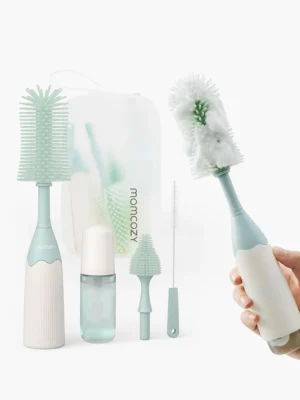 Kit de Cepillos Momcozy para Biberones para Biberones de Bebé, Extractores de Leche, Tetinas y Más Diseño Innovador de Presión por Empuje para Mejor Limpieza Cepillo Limpiador de Biberones, verde