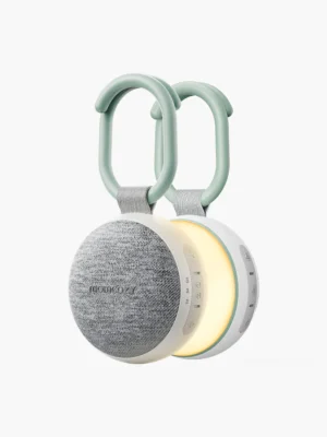 Máquina de sonidos portátil Momcozy con luz nocturna, máquina de ruido blanco para bebé, 20 sonidos relajantes, terapia de sonido, batería de larga duración, temporizador, se sujeta al cochecito